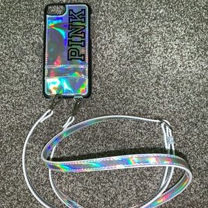 Pink crossbody iPhone7 holographic phone case